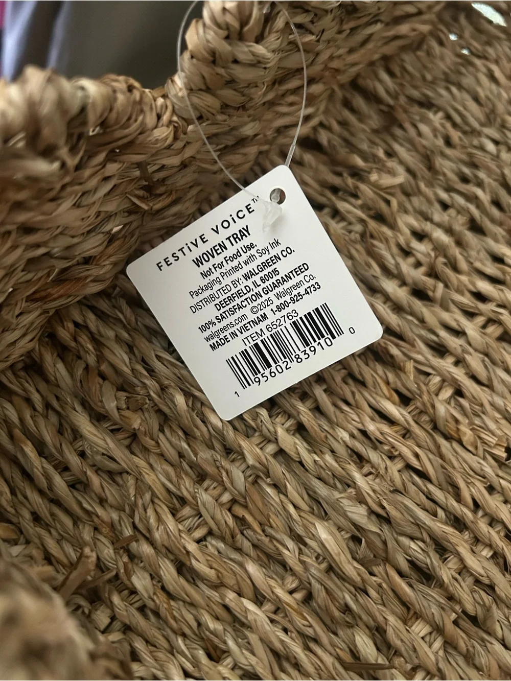Festive Voice Woven Scalloped Edge Tray Natural Brown New